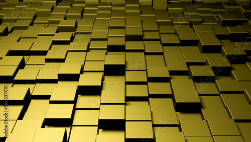 Shifted metallic floor tiles or yellow square cubes abstract 3D background  interior pattern wallpaper
