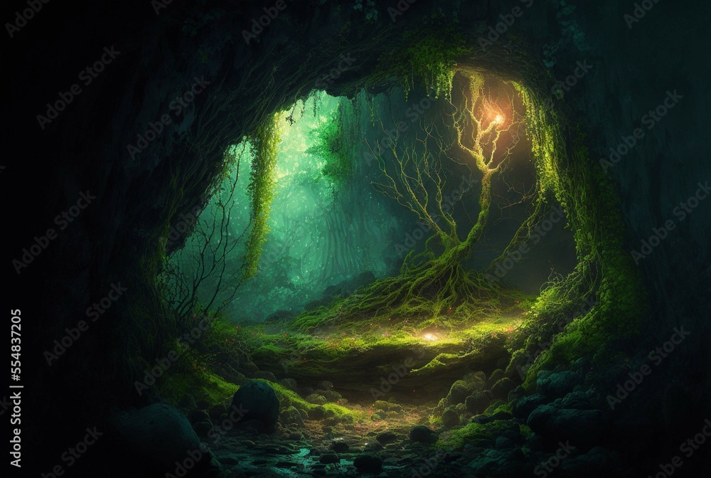 Fototapeta premium 3D illustration, impressive underground cave, 3D rendering.