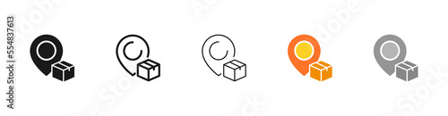 Pointer with Open box icons for packaging or delivery and shipping, open package, unbox in black. Forbidden symbol simple. Vector five icon in different style on white background