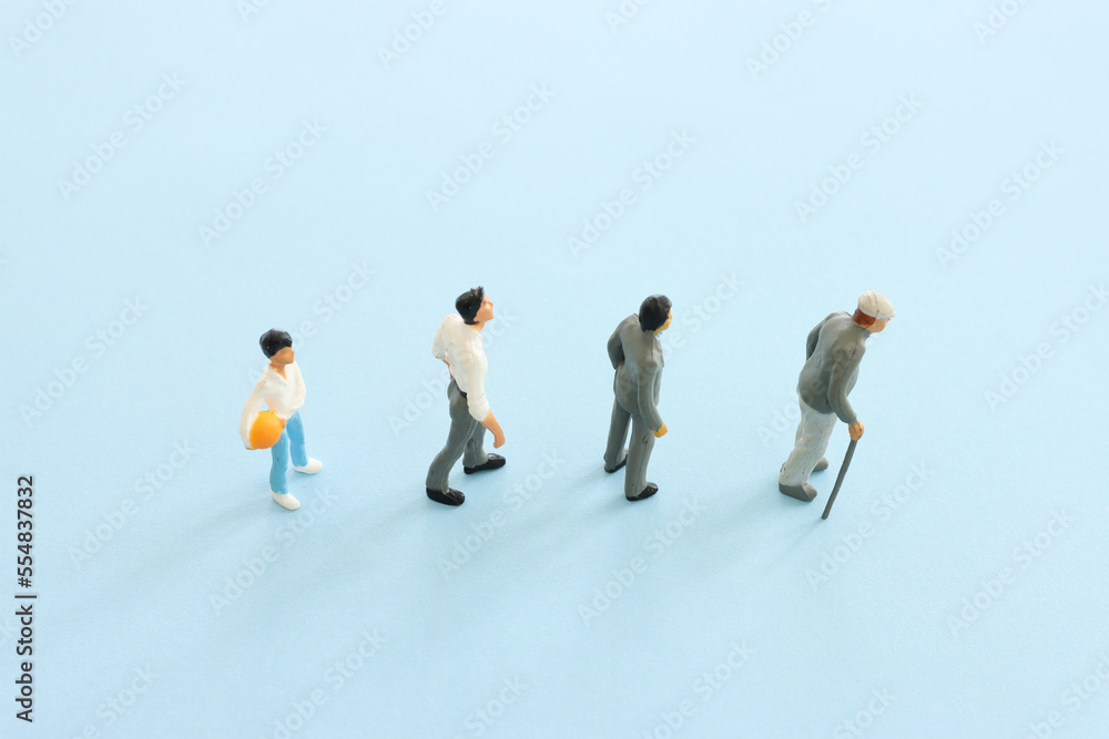 Concept image on age. Characters from young to old. Life cycle Concept image on age. Characters from young to old. Life cycle