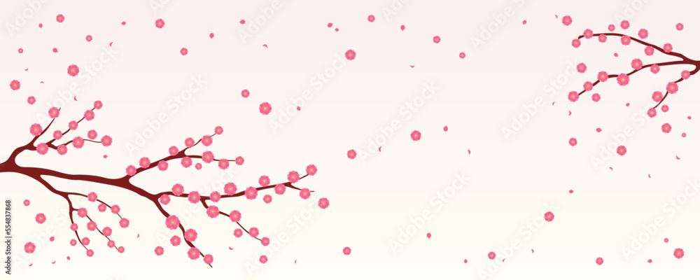 Traditional Asian background with plum blossoms, flowers, tree branches in bloom. Oriental, eastern style vector illustration. Design concept for spring, Lunar New Year promotion, sale, advertising. Traditional Asian background with plum blossoms, flowers, tree branches in bloom. Oriental, eastern style vector illustration. Design concept for spring, Lunar New Year promotion, sale, advertising.