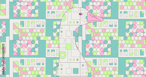 Fashion minimal illustration art.  Funny goose and geometry. Vegan concept