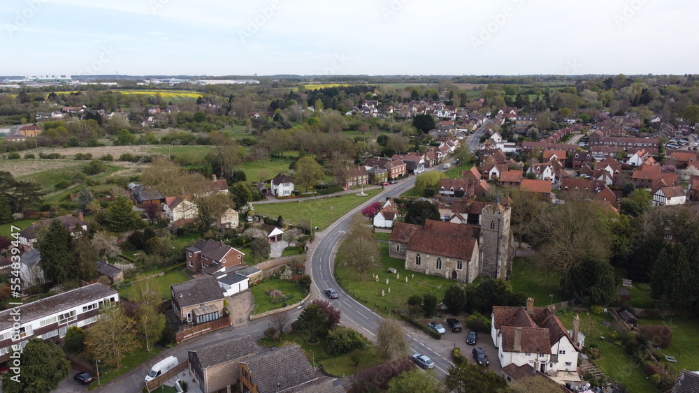 Roydon Village in Essex England drone aerial view