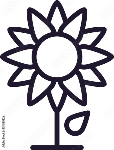 Farm and agriculture sign. Editable stroke drawn with black thin line. Perfect for web sites, UI, adverts, stores, shops. Trendy vector icon of sunflower