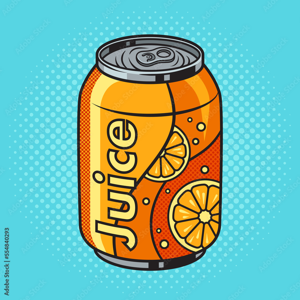 orange drink juice in can pinup pop art retro raster illustration. Comic  book style imitation. Stock-Illustration | Adobe Stock