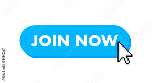 Join now button with cursor. Pointer click. Vector web button.