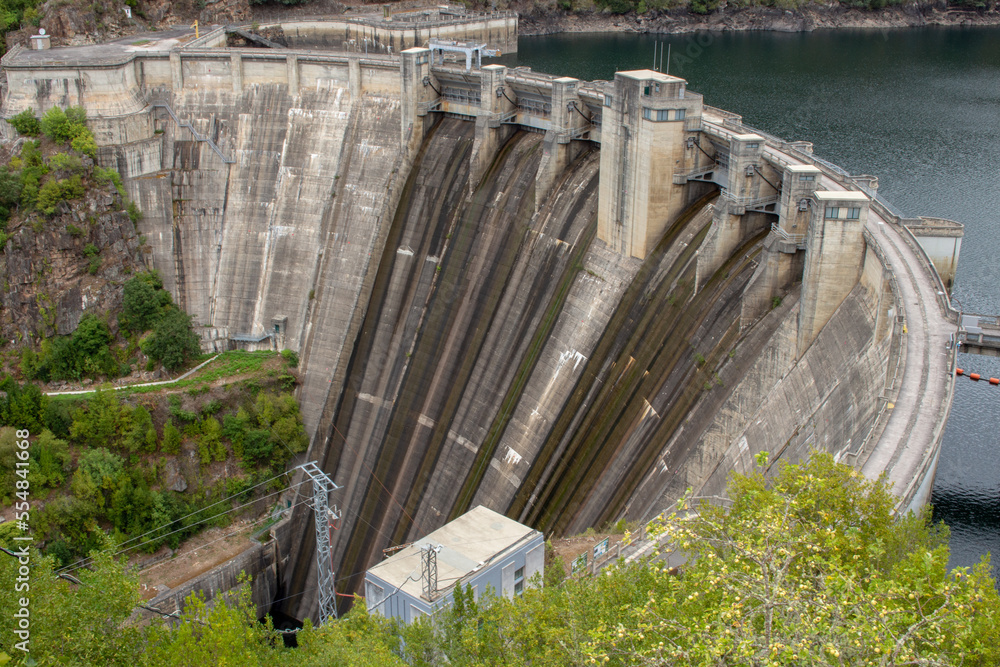 The Santo Estevo Reservoir and Hydroelectric plant in Ourense, Spain. Dam station on river Sil. The Santo Estevo Reservoir and Hydroelectric plant in Ourense, Spain. Dam station on river Sil.