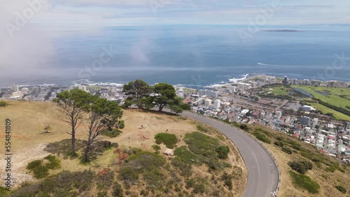 Cape Town waterfront view revealed behind the signal hill. Scenic road