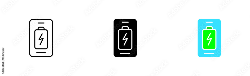 Phone battery set icon. Charge, accumulator, electricity, power supply, state, device, electric, electrical, portable. Vector icon in line, black and colorful style on white background Phone battery set icon. Charge, accumulator, electricity, power supply, state, device, electric, electrical, portable. Vector icon in line, black and colorful style on white background