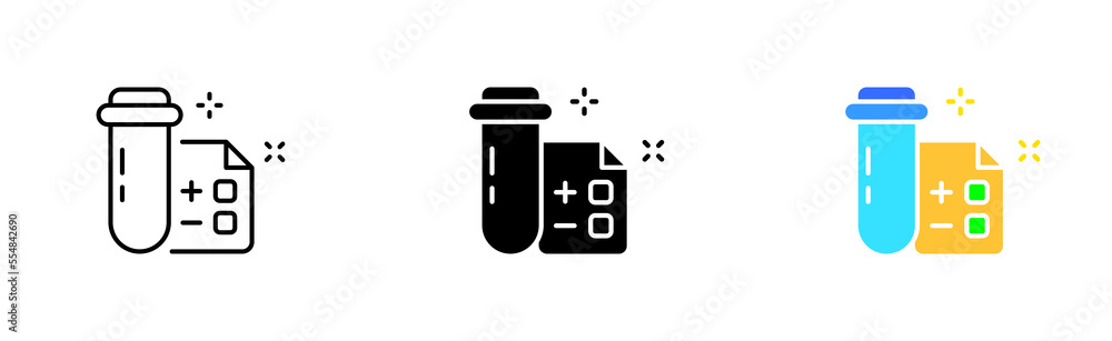 Test tube set icon. Chemistry, laboratory analysis, virus test, covid, coronavirus, reagents, laboratory, medical research, antibiotic. Science concept. Vector icon in line, black and colorful style Test tube set icon. Chemistry, laboratory analysis, virus test, covid, coronavirus, reagents, laboratory, medical research, antibiotic. Science concept. Vector icon in line, black and colorful style