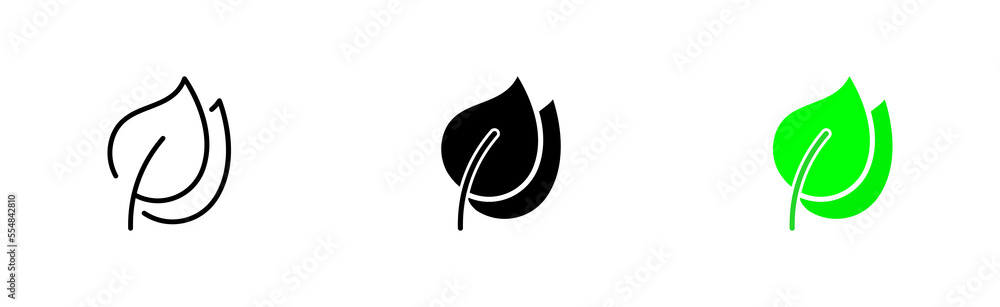 Leaf set icon. Two tree leaf in the ground, plant, sprout, gardening, horticulture, greenery. Ecology, save the planet, Botany. Green peace concept. Vector icon in line, black and colorful style Leaf set icon. Two tree leaf in the ground, plant, sprout, gardening, horticulture, greenery. Ecology, save the planet, Botany. Green peace concept. Vector icon in line, black and colorful style
