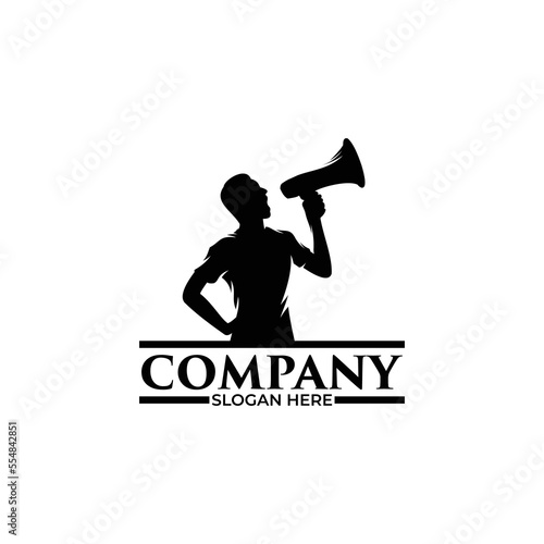 Silhouette of man holding megaphone logo design