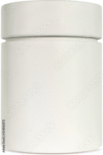 White paper tube package mockup isolated on white background. Blank craft carton circular realistic box with grainy texture. Cylindrical container with cap for product branding. Vector illustration