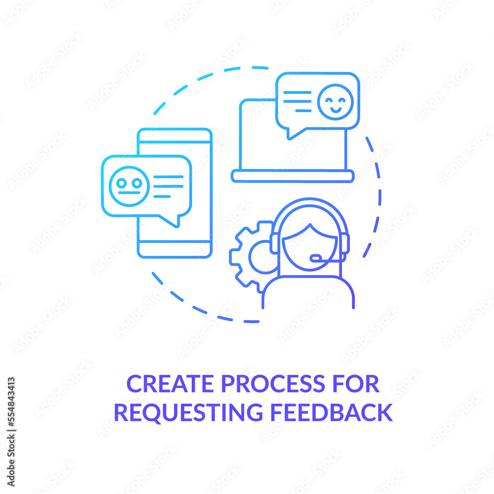 Create process for requesting feedback blue gradient concept icon. Call from customer service abstract idea thin line illustration. Ask opinion. Isolated outline drawing. Myriad Pro-Bold font used