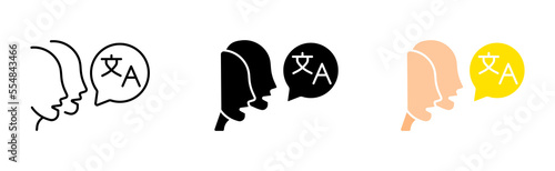 Conversation in different languages set icon. Translator, Translate site into your language, glossar, polyglot. Vocabulary concept. Vector icon in line, black and colorful style on white background