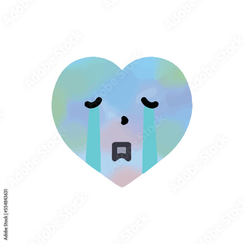 はらはらと涙を流す表情のハートイラスト　水彩　