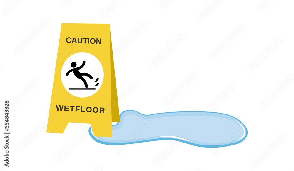 illustration of isolated caution slippery with drop water,vector