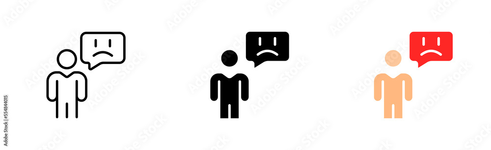 Emoticons set icon. Sad, smiling, smile, neutral, upset, emoji, send reaction, write a comment, rating. Feedback concept. Vector icon in line, black and colorful style on white background Emoticons set icon. Sad, smiling, smile, neutral, upset, emoji, send reaction, write a comment, rating. Feedback concept. Vector icon in line, black and colorful style on white background