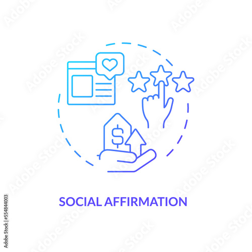 Social affirmation blue gradient concept icon. Proof for credibility. Customer reviews reason abstract idea thin line illustration. Increase sales. Isolated outline drawing. Myriad Pro-Bold font used