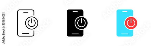 Power button line icon. Turn, on, off, reset, device, phone, computer, start, switch, shut down. Technology concept. Vector icon in line, black and colorful style on white background