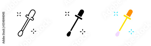 Pipette line icon. Dropper, medicine, drops, serum, laboratory analysis, blood, runny nose, take a virus test, covid, coronavirus, cosmetics. Vector icon in line, black and colorful style