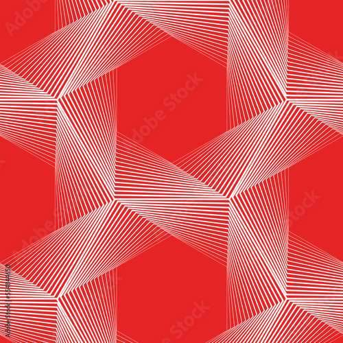 Abstract background made of curves and halftone dots in red colors. © Vitalii