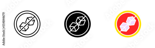 Non sugar in product set icon. Sweetness, sugar cubes, coffee, tea, saucepan, cup, diabetes, sugar bowl, flour. Dessert concept. Vector icon in line, black and colorful style on white background