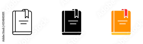 Books with bookmarks set icon. Read, library, reading list, atheneum, paper, bibliography, audiobook. Education concept. Vector icon in line, black and colorful style on white background