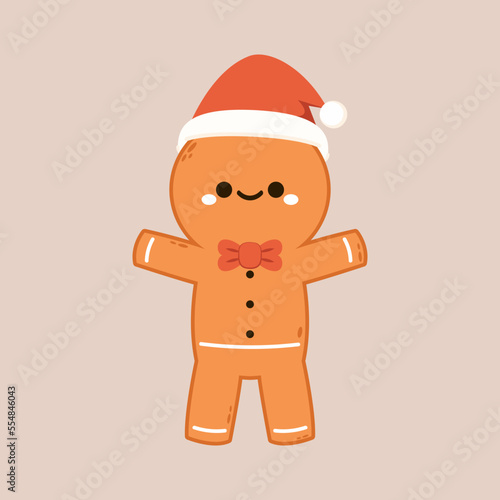 Holiday gingerbread man cookie. Cookie in shape of man with Samta claus hat. Happy new year decoration. Merry christmas holiday. New year and xmas celebration.