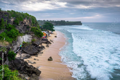 Beautiful view of Bali's Balangan beach in the evening of a windy day