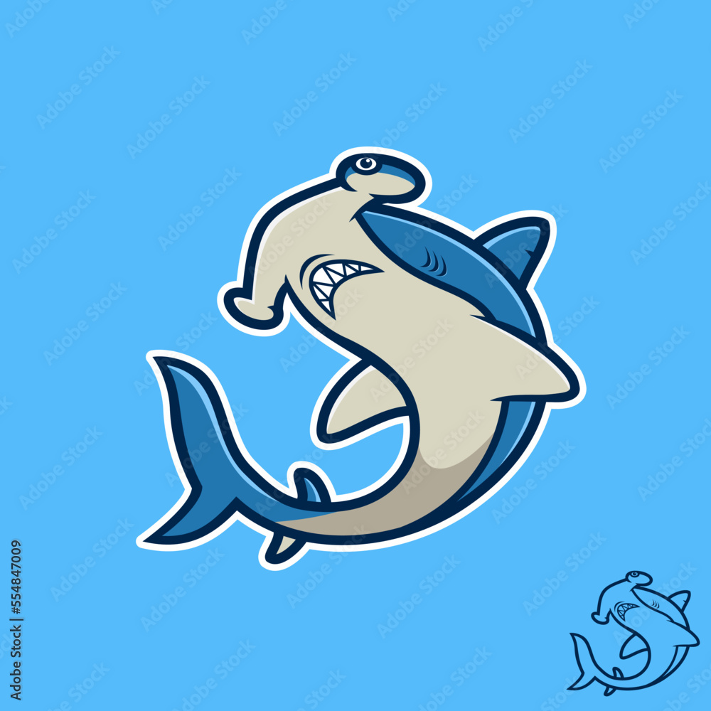 Hammerhead shark cartoon vector illustration Stock Vector | Adobe Stock