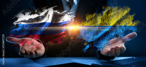 conflict between ukraine and russia concept. Diplomatic negotiations for a truce