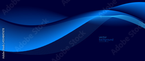 Smooth flow of wavy shape with gradient vector abstract background, dark blue design curve line energy motion, relaxing music sound or technology.