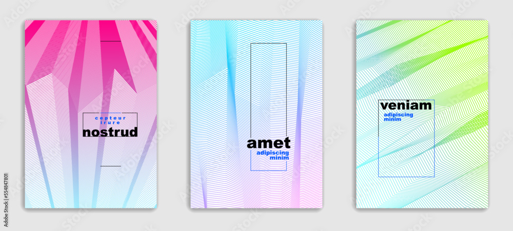 Line art vector minimalistic modern brochures set design, cover templates, geometric halftone gradient. For Banners, Placards, Posters, Flyers. Perfect and unlike, pattern texture.