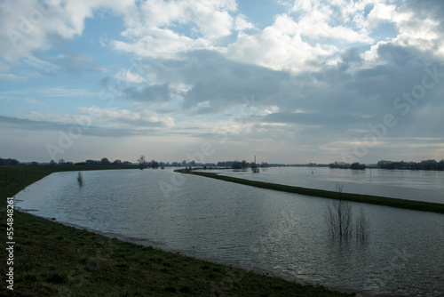 Hig water in the river Lek in the Netherlands in winter © Wiert