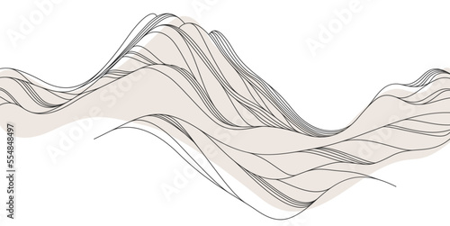 Abstract landscape illustration in oriental Asian style, minimal and simple japaneese background with smooth lines runny like water or hills shapes.