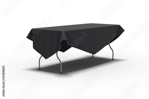 Fototapeta Black tapered table cloth draped over a folding trestle table
