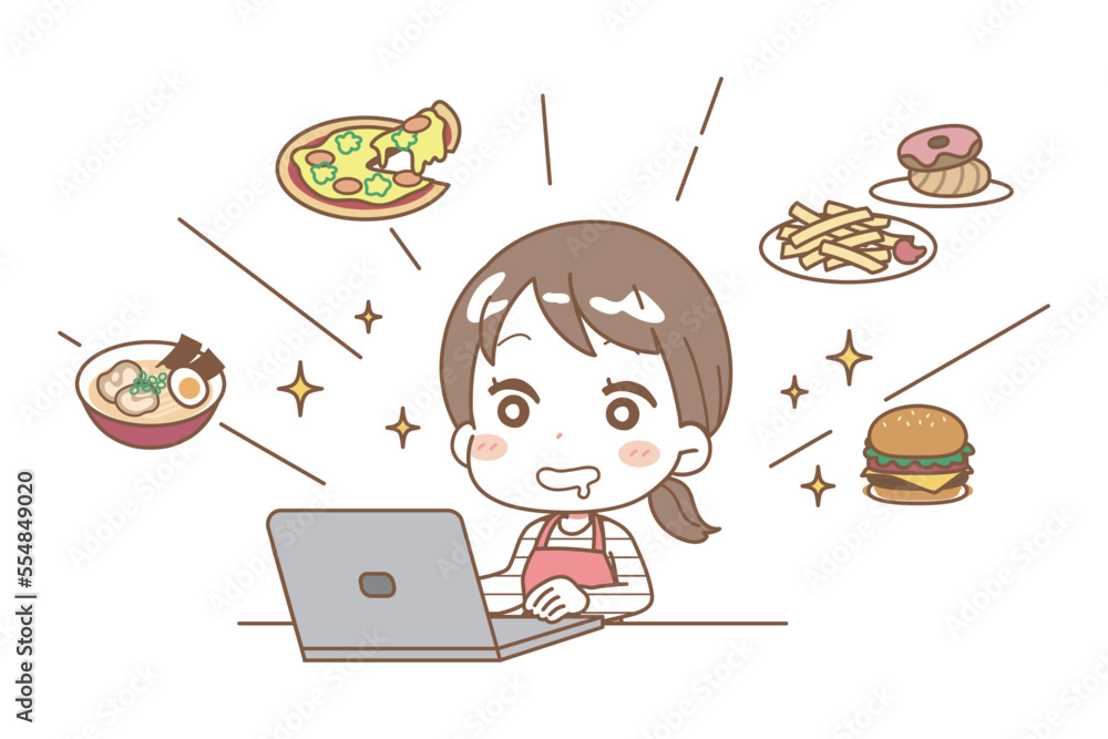 Illustration of a woman asking for food delivery. Illustration of a woman asking for food delivery.