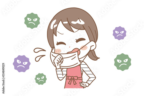 Illustration of a coughing woman.
