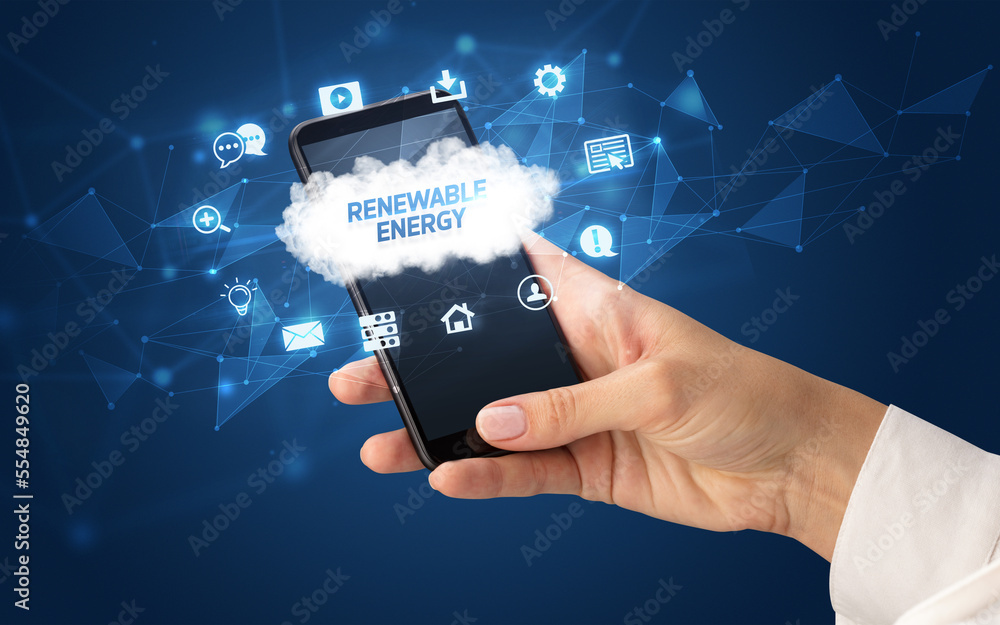 Hand using smartphone with cloud technology concept Hand using smartphone with cloud technology concept