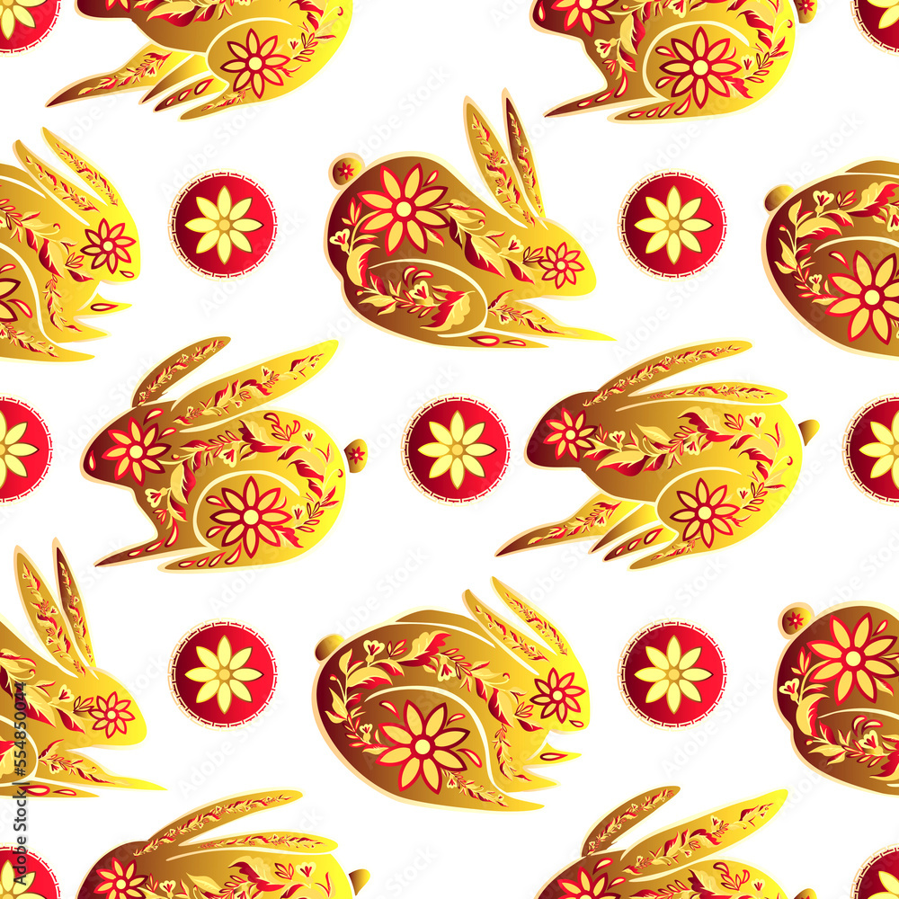 Fototapeta premium Chinese Rabbits Seamless Pattern