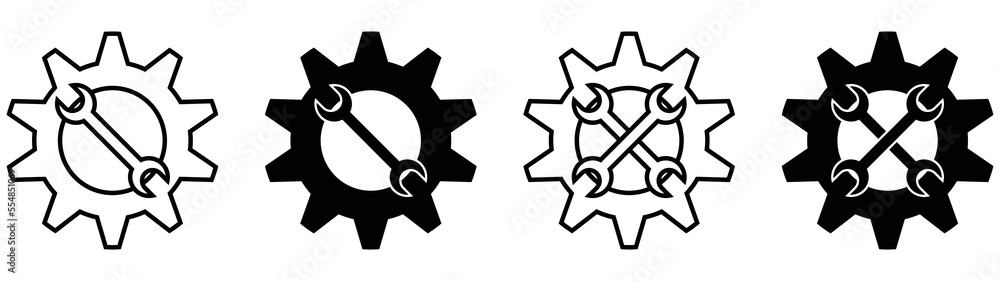 gear with wrench icon set. style symbol collection, vector illustration gear with wrench icon set. style symbol collection, vector illustration
