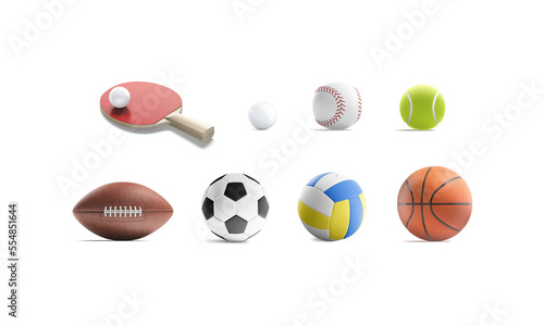 Blank sport gaming ball mockup, different types, isolated