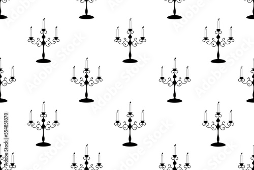 Seamless pattern with vintage candelstick on white background. Retro candelabrum collection. Style wallpaper or bed linen print. 