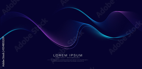 Modern abstract pink blue gradient flowing wave lines on dark background. Glowing lines. Shiny moving lines design. Futuristic banner template. Suit for poster, banner, cover, website, flyer