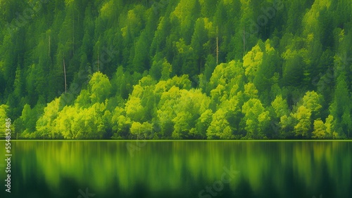 Generative AI,scenic view of lake in forest