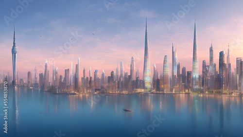 Generative AI,panoramic view of city buildings against sky