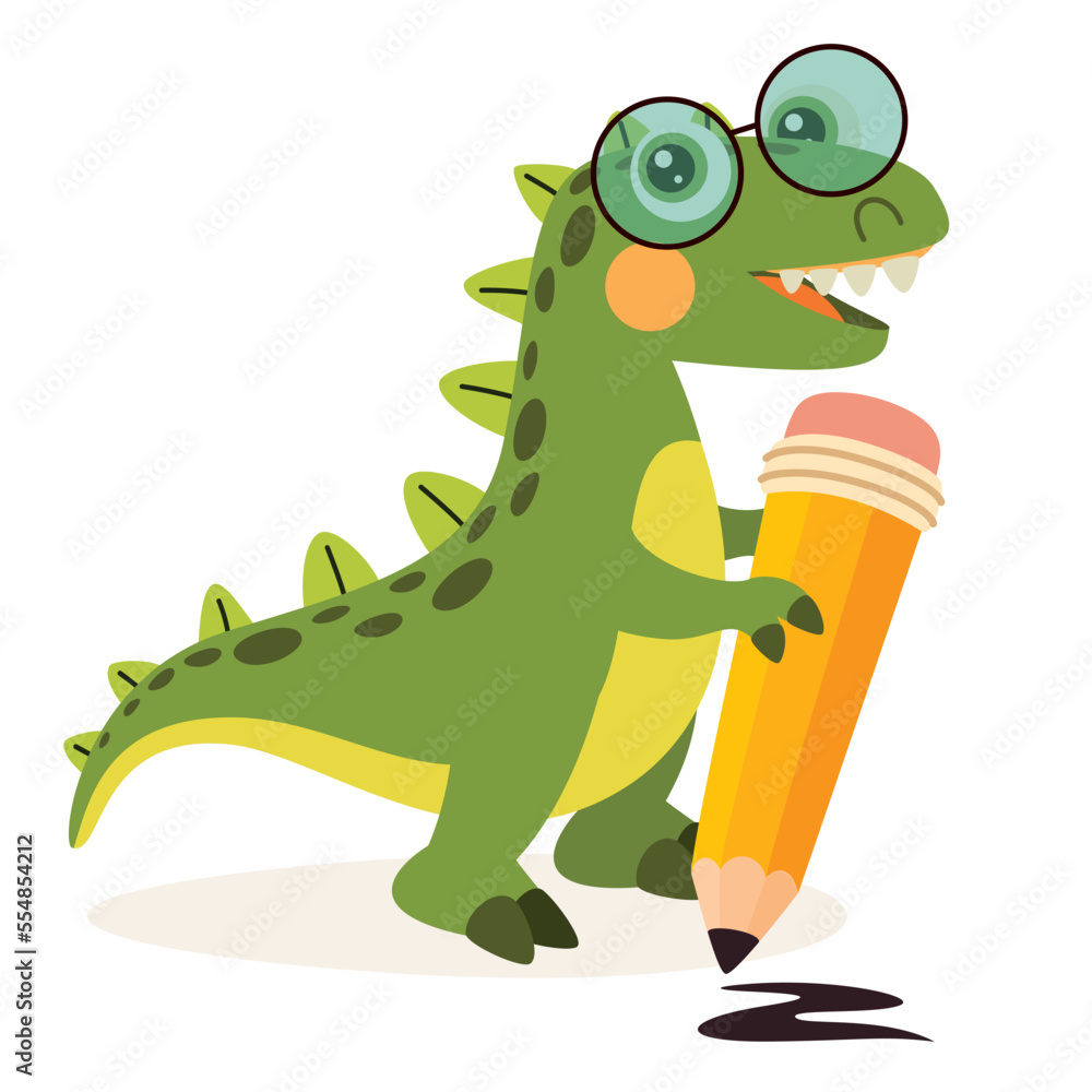 Fototapeta premium Education Illustration With Cartoon Dinosaur