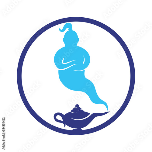 Genie with lamp logo designs vector. Genie and lam logo concept.