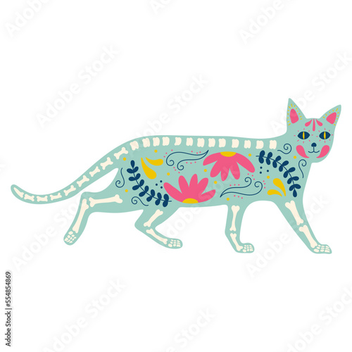 Dia de los Muertos cat vector illustration in flat color design